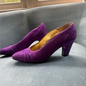 Vibrant Purple Suede Heels with Pointed Toe